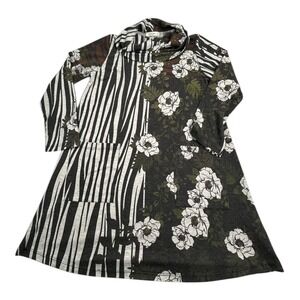 Jess Jane Dress Womens Size S Zebra Floral Print Cowl Neck Long Sleeve Made USA